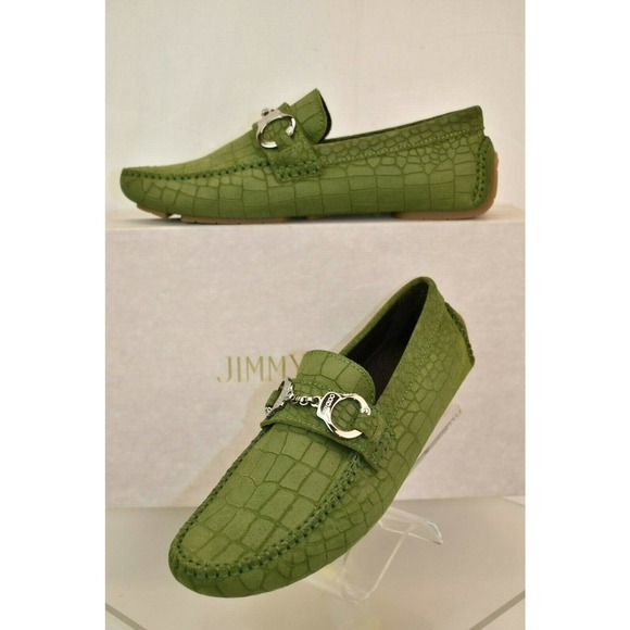 JIMMY CHOO BROGAN LIGHT OLIVE CROC PRINT SUEDE HANDCUFF DRIVING LOAFERS 39 6 main image 6